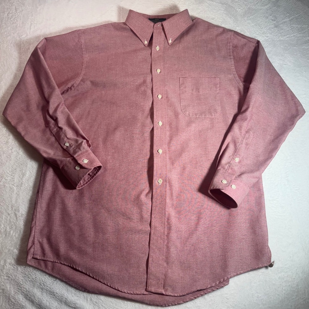 Croft & Barrow Mens Oxford Shirt 16.5 34/35 Burgundy Wrinkle Resistant LS